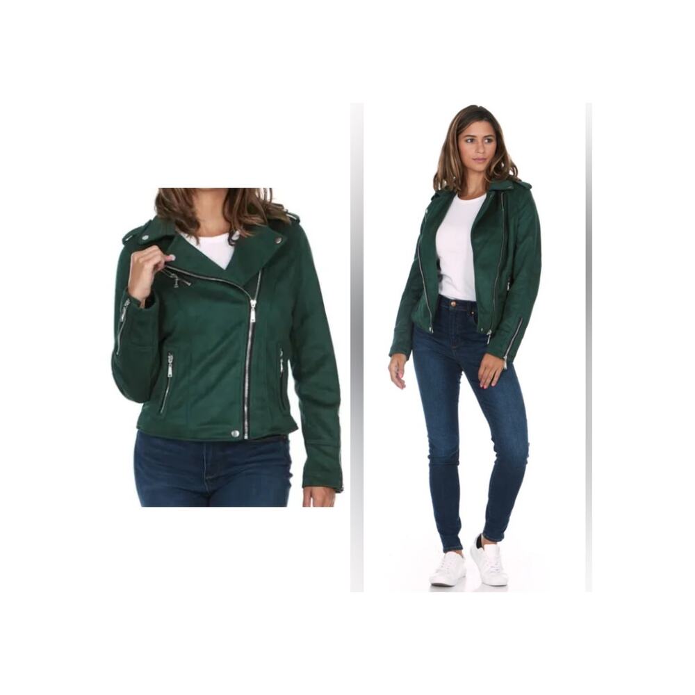 NWOT JouJou Forest Green moto Jacket Vegan Suede Size M